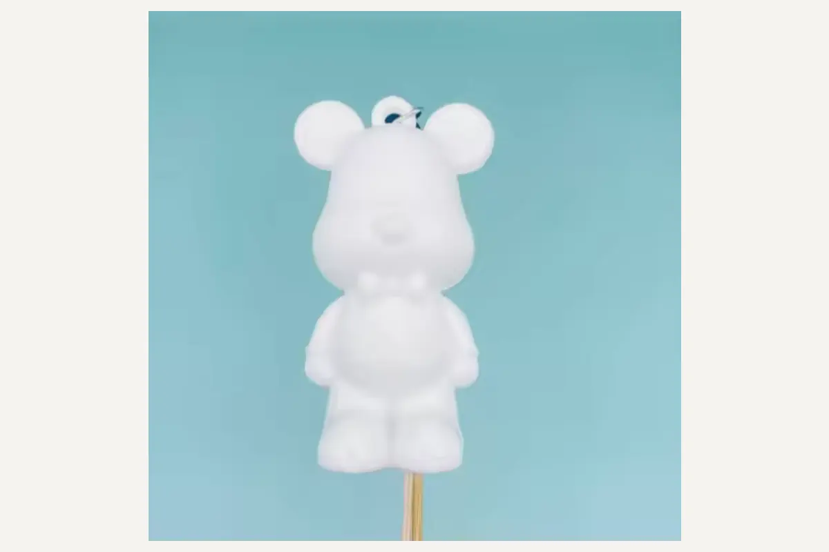 Unpainted round-eared animal keychain with a sculpted outfit