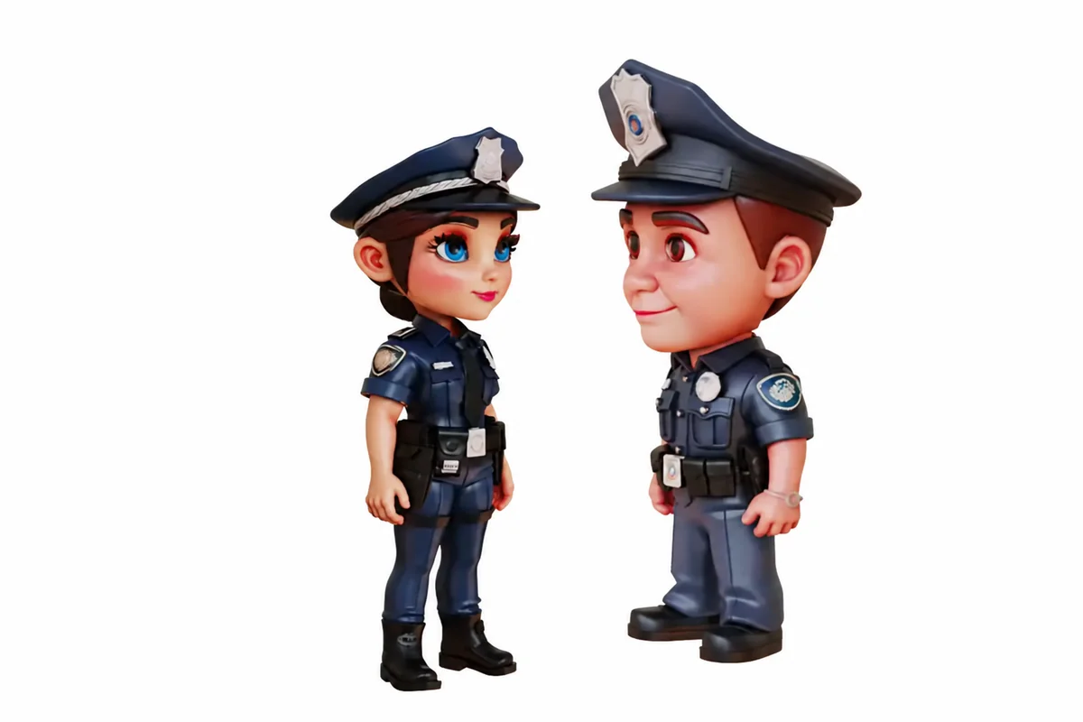 Front and three-quarter views of a police character bobblehead