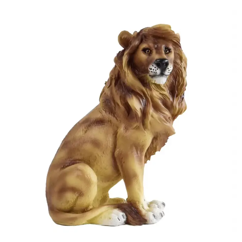 A seated lion figurine with a textured mane