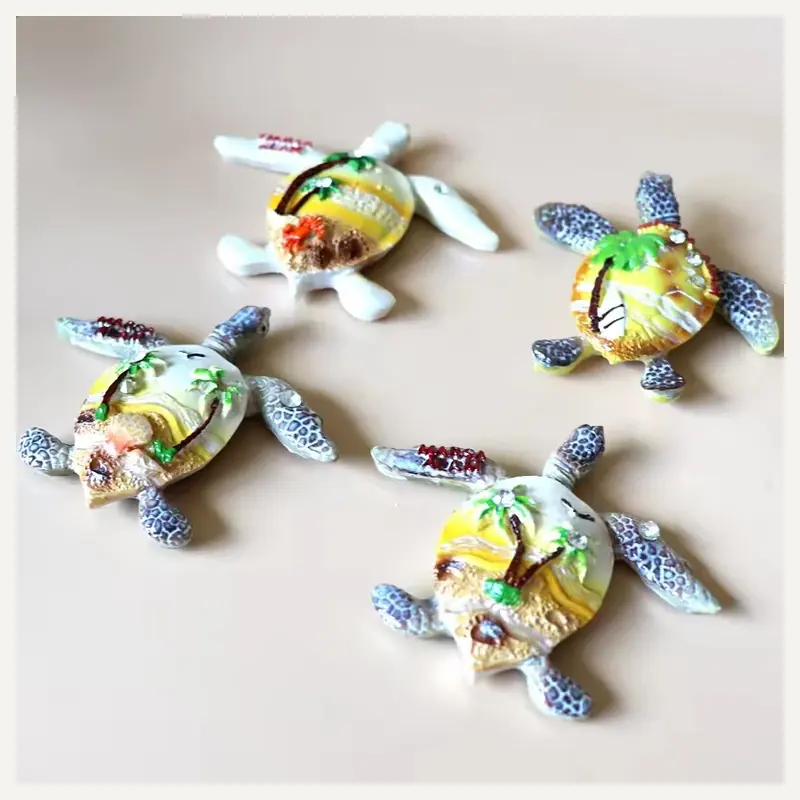 Small sea turtle refrigerator magnets with painted shells