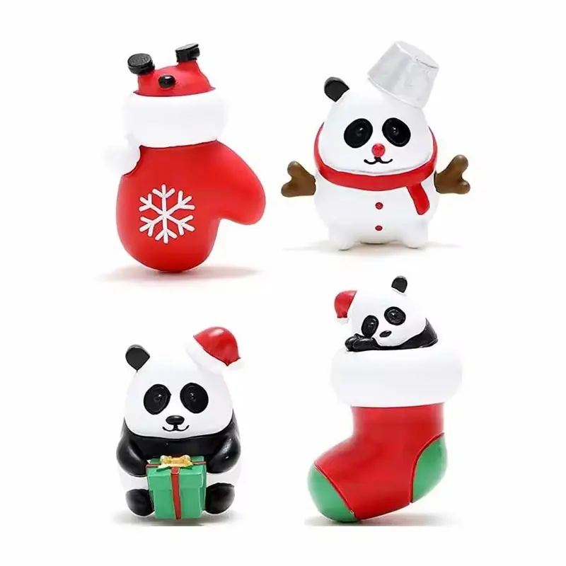 Christmas panda refrigerator magnets in festive shapes