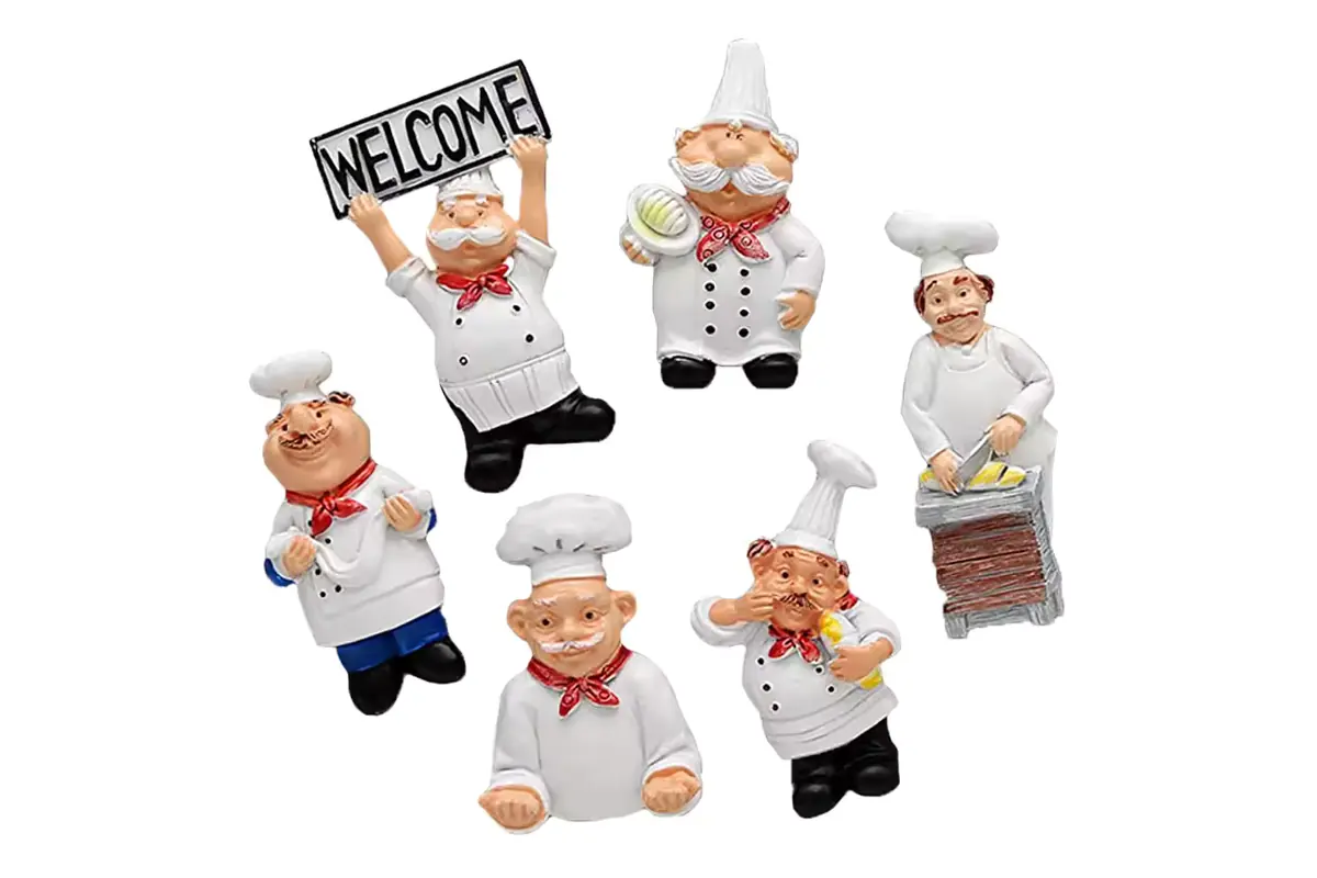 Six sculpted chef character refrigerator ornaments