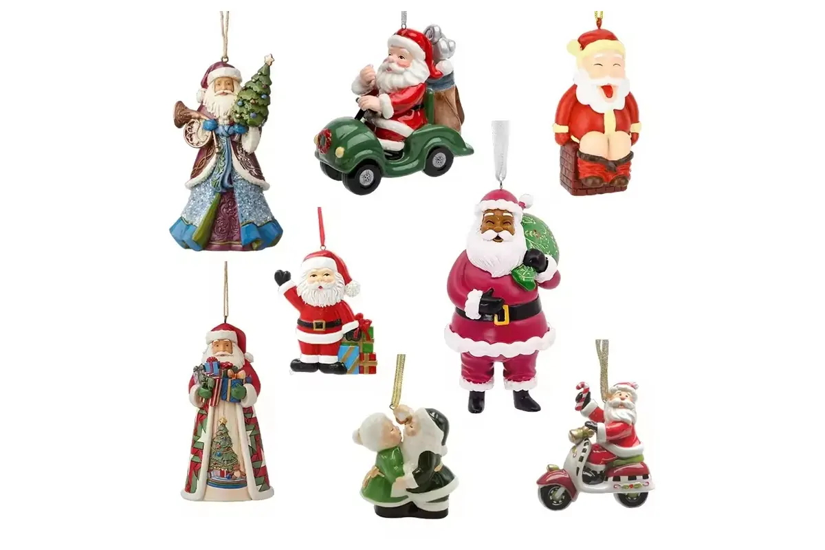 A group of miniature Christmas character hanging ornaments