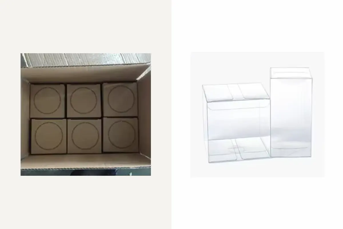 Cardboard divider cells beside transparent gift-box examples