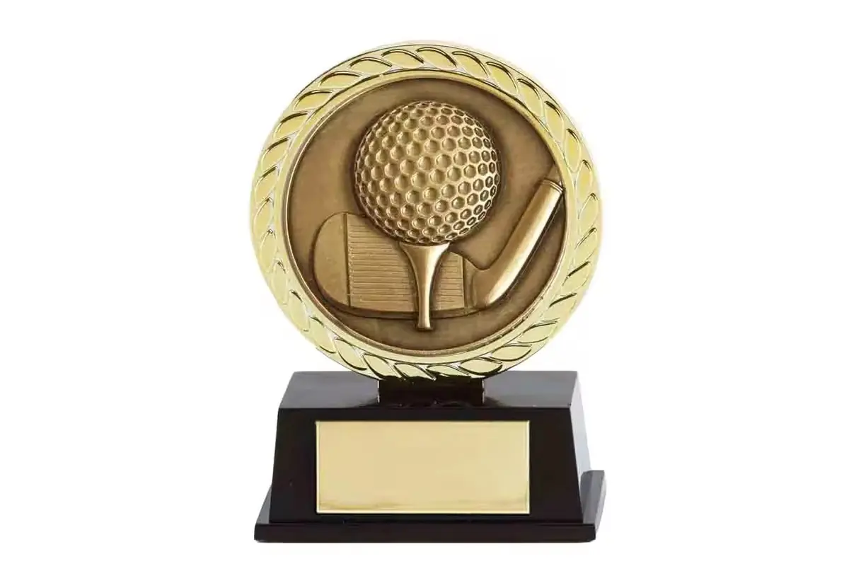 A round tennis-themed relief award above a broad blank naming panel